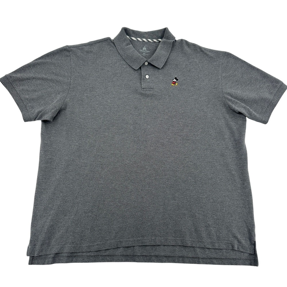 Disney Parks Men's XXL Polo Shirt Gray Mickey Mouse Embroidered Short Sleeve